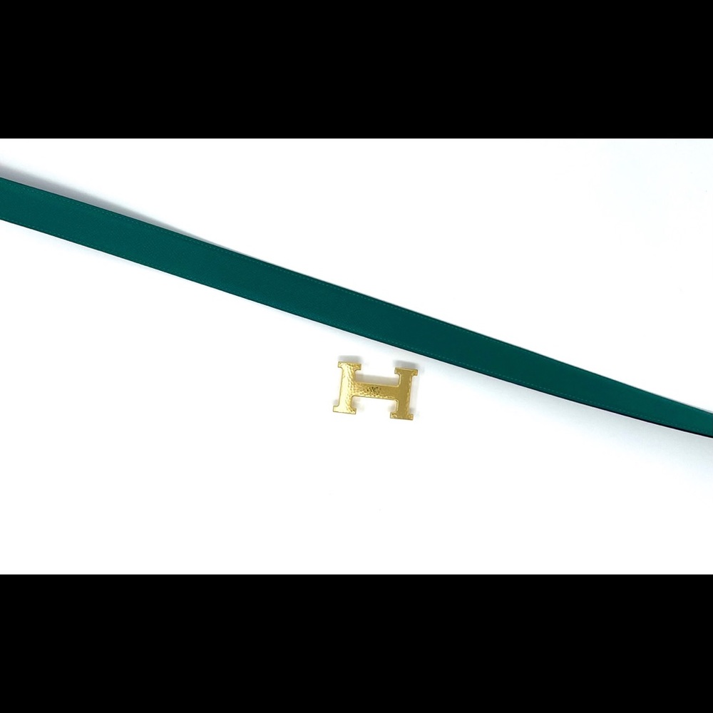 Hermes NEW reversible malachite/black leather belt 85 cm (BUCKLE ALREADY SOLD)